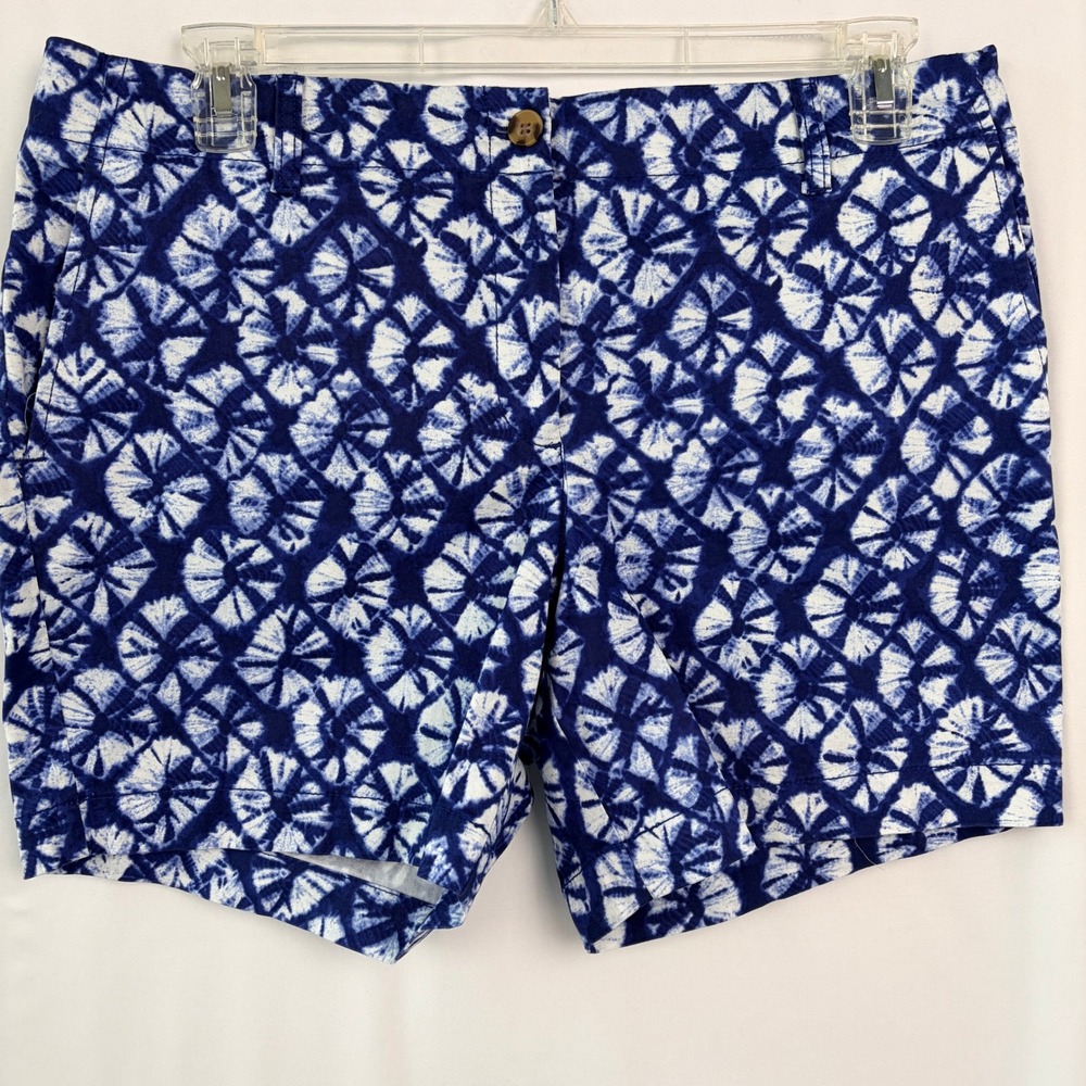 Talbots Relaxed Chino Short 12P Blue Shibori Tie Dye New